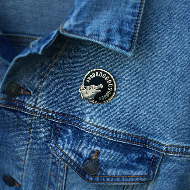 Awoooo Enamel Pin on denim jacket