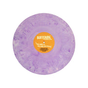 image of a purple vinyl record on a white background.