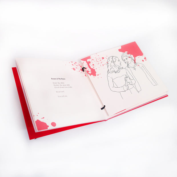 image of the inside of a red booklet on a white background. booklet says buffy and faith, and is erotic stories from season three.